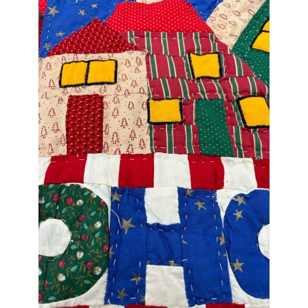 Vintage Patchwork HO HO HO Multicolor Christmas Tree Skirt Santa Holiday 40